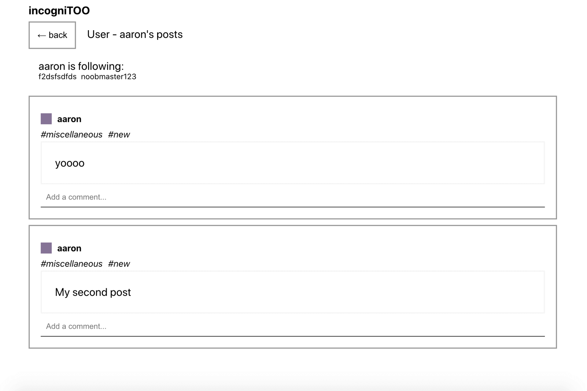 profile functionality incogniTOO project